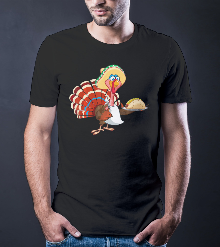Funny Mexican Turkey Serving Tacos With Sombrero T-Shirt