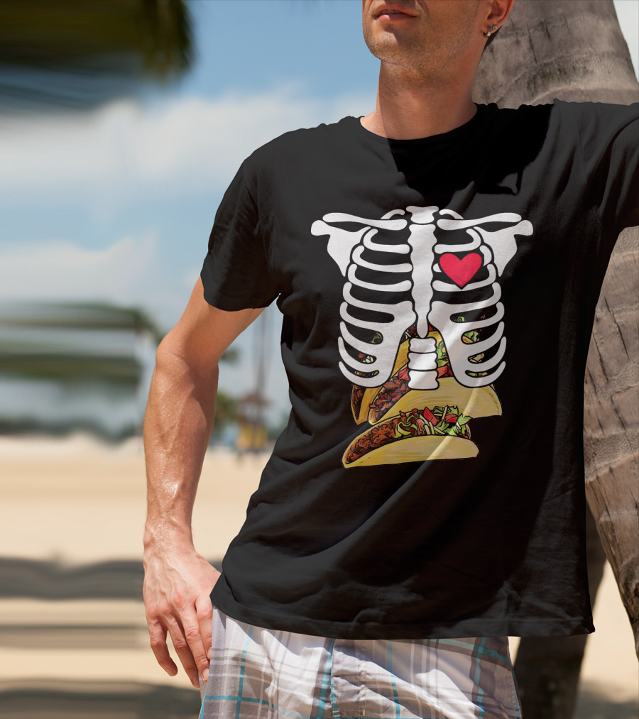 Halloween Funny Skeleton Heart Tacos T-Shirt