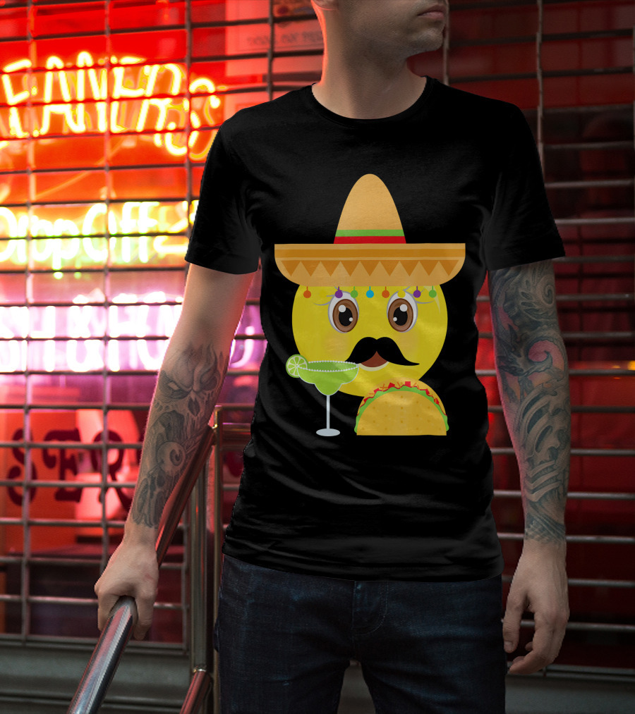 Funny Mexican Emoticon Sombrero Mustache Margarita Taco T-Shirt