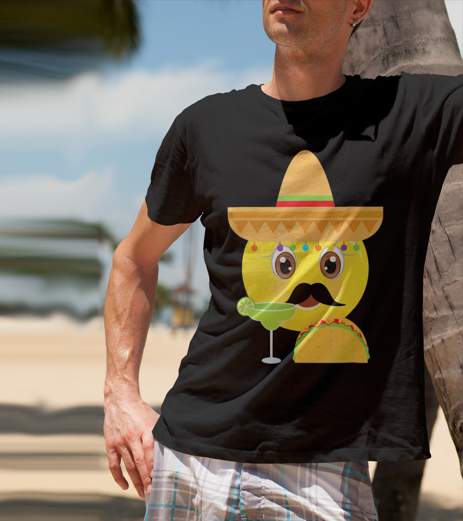 Funny Mexican Emoticon Sombrero Mustache Margarita Taco T-Shirt