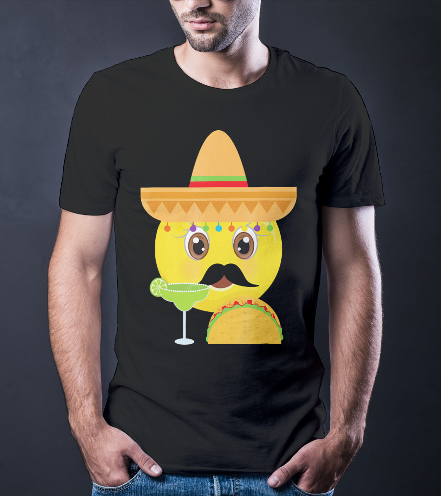 Funny Mexican Emoticon Sombrero Mustache Margarita Taco T-Shirt
