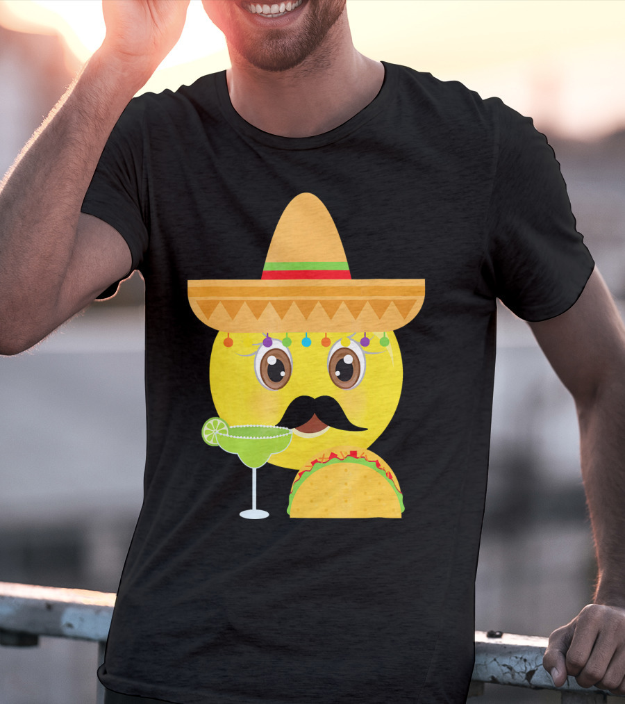 Funny Mexican Emoticon Sombrero Mustache Margarita Taco T-Shirt