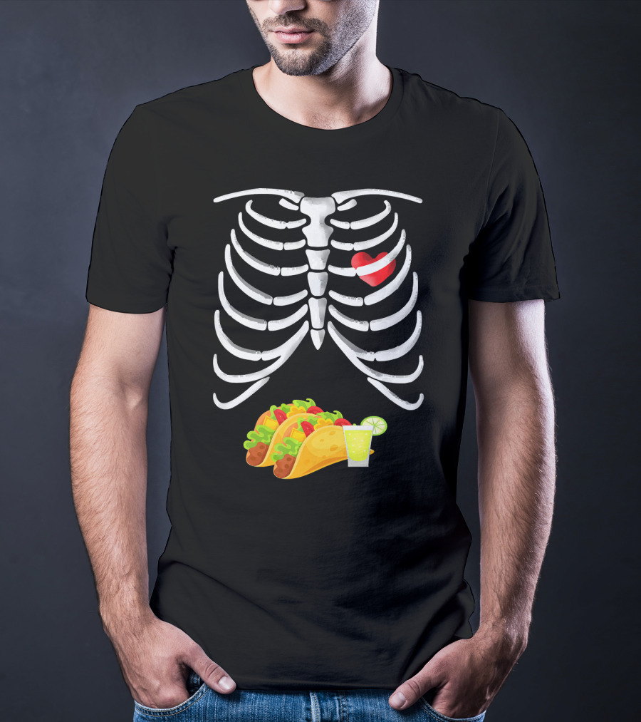 Tacos And Tequila Skeleton X Ray Pregnant With Heart T-Shirt