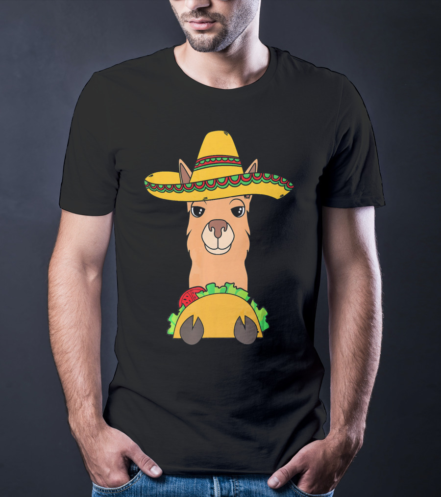 Llama Eating Taco Sombrero Cool Mexican T-Shirt