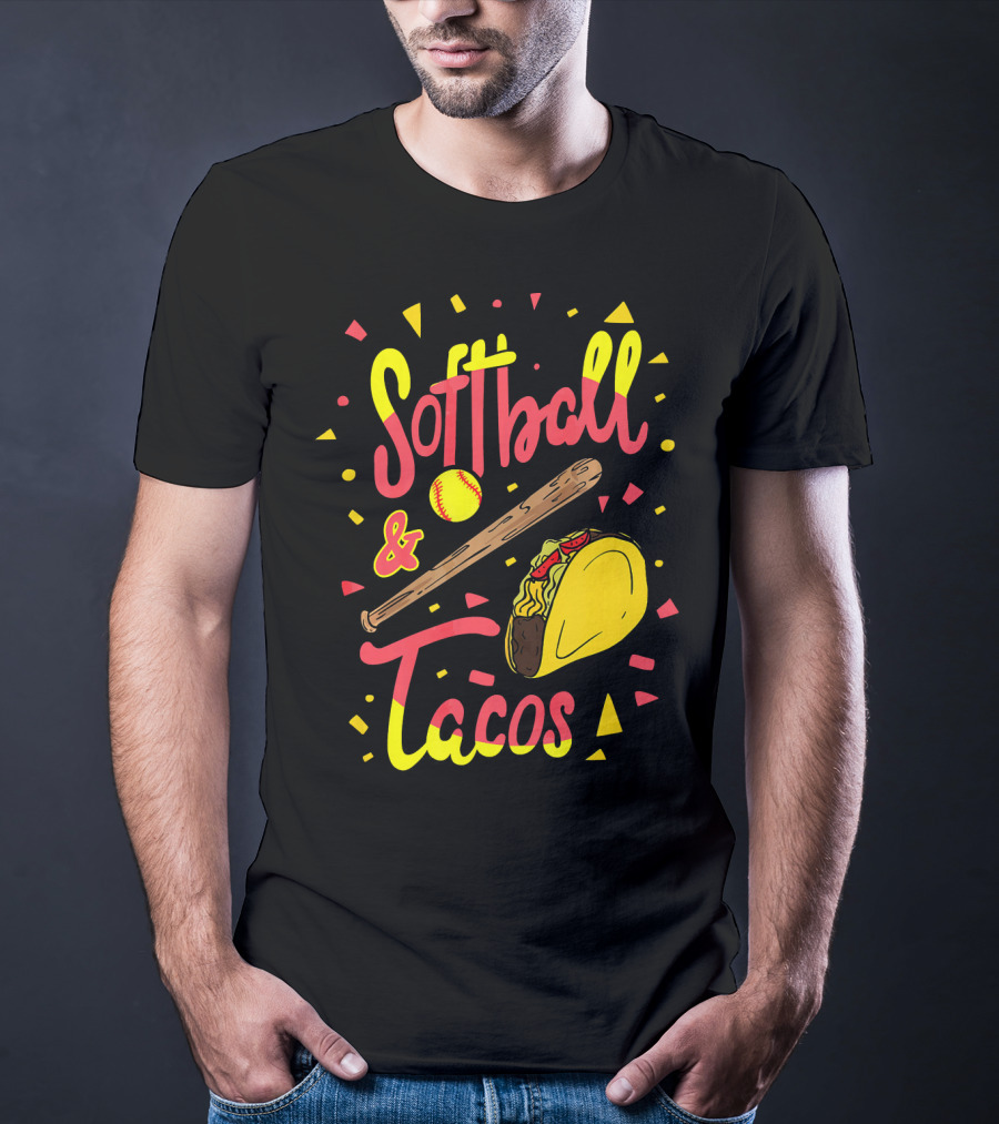 Softball And Tacos Funny Taco And Mexican Softball Bat And Ball Icons T-Shirt