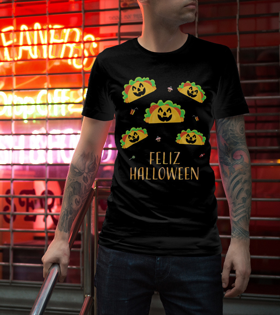 Feliz Halloween Mexican Taco Pumpkins T-Shirt