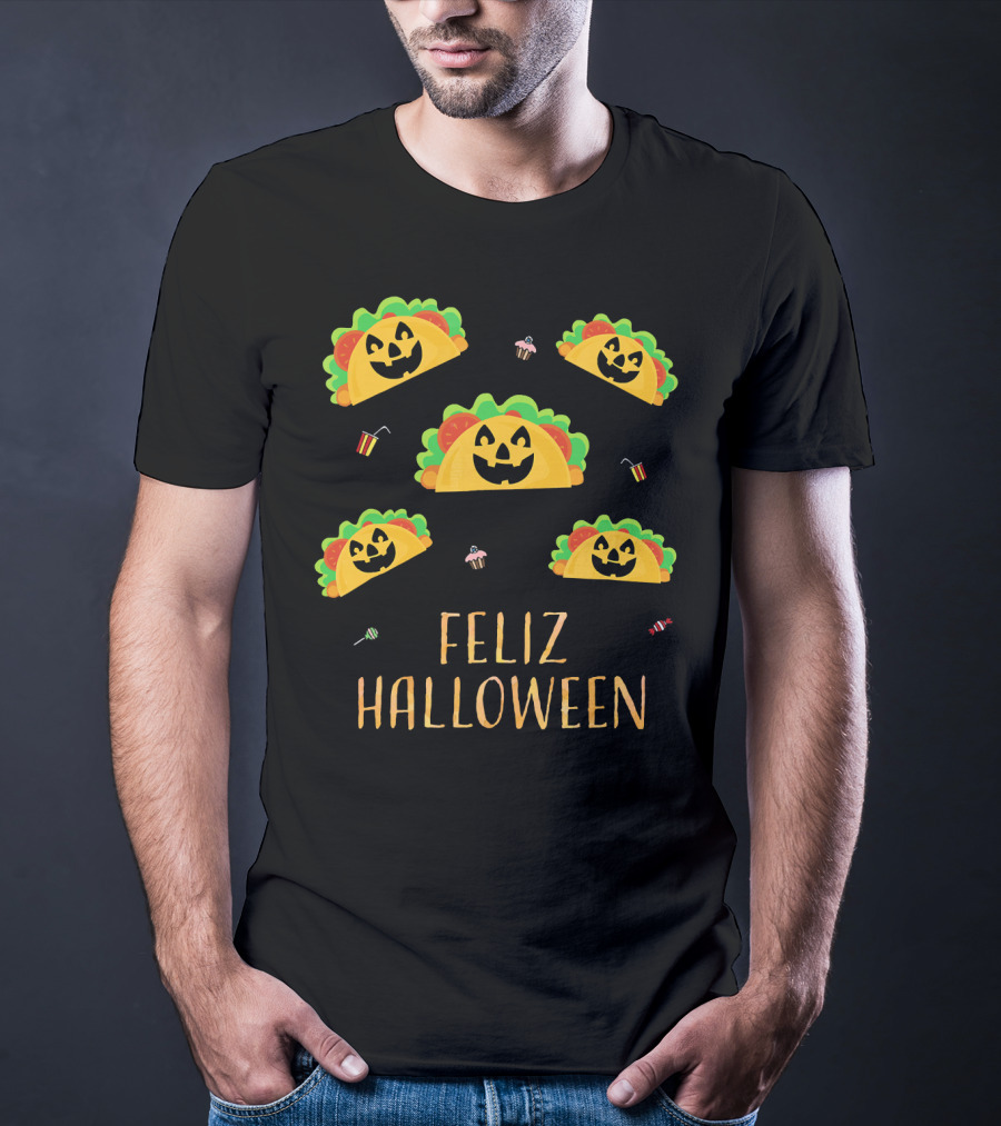 Feliz Halloween Mexican Taco Pumpkins T-Shirt