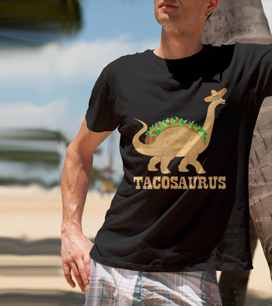 Tacosaurus Sombrero Wearing Dinosaur With Mexican Food Elements T-Shirt