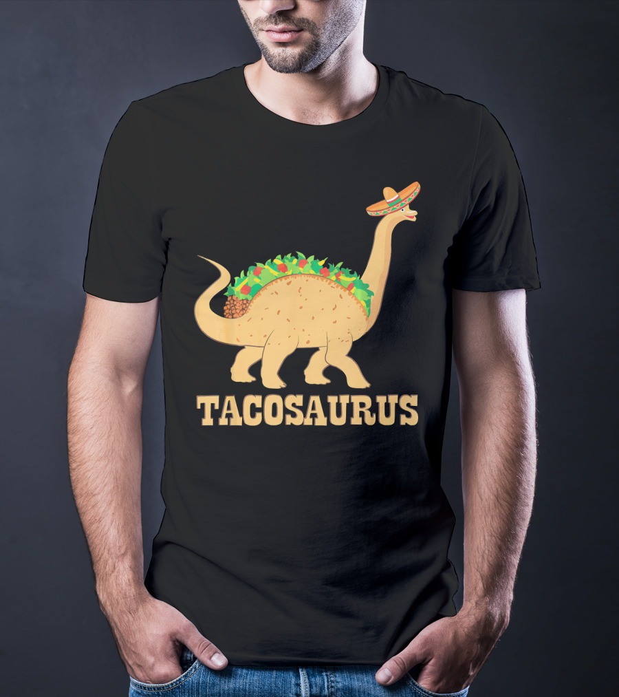 Tacosaurus Sombrero Wearing Dinosaur With Mexican Food Elements T-Shirt