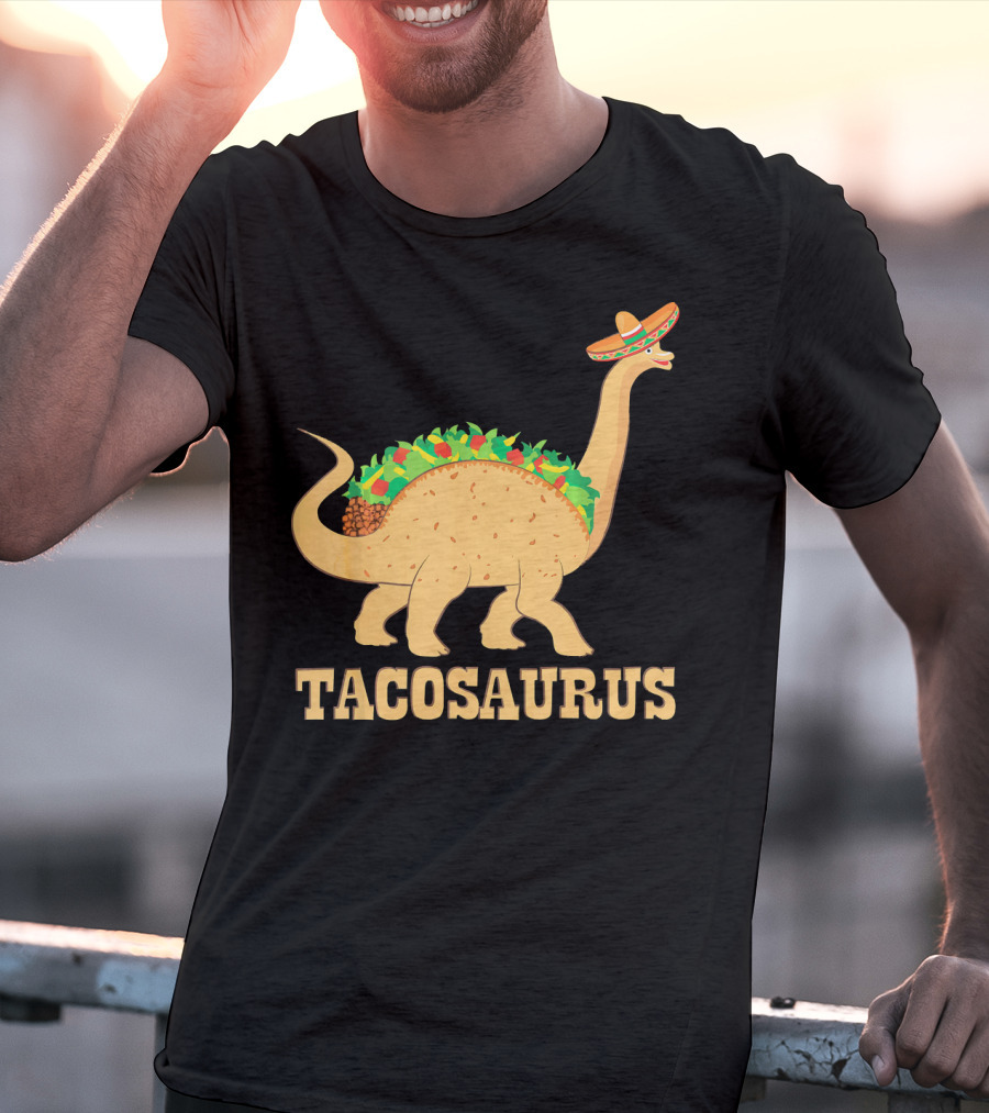 Tacosaurus Sombrero Wearing Dinosaur With Mexican Food Elements T-Shirt