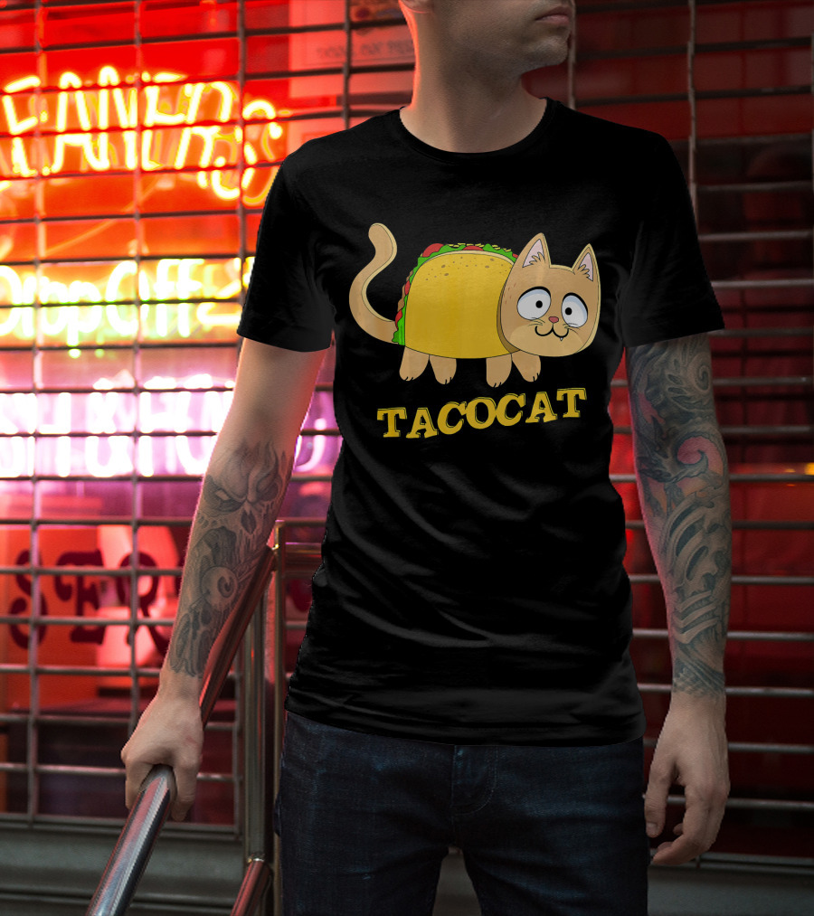 TACOCAT Palindrome Cute Cartoon Funny Cat With Taco Body T-Shirt