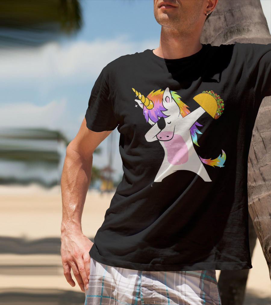 Dabbing Rainbow Unicorn Holding Taco Funny Cinco T-Shirt