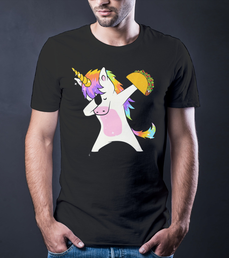 Dabbing Rainbow Unicorn Holding Taco Funny Cinco T-Shirt