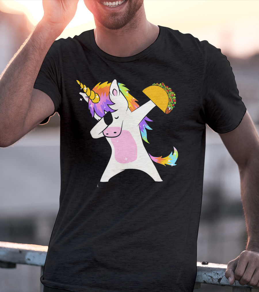 Dabbing Rainbow Unicorn Holding Taco Funny Cinco T-Shirt