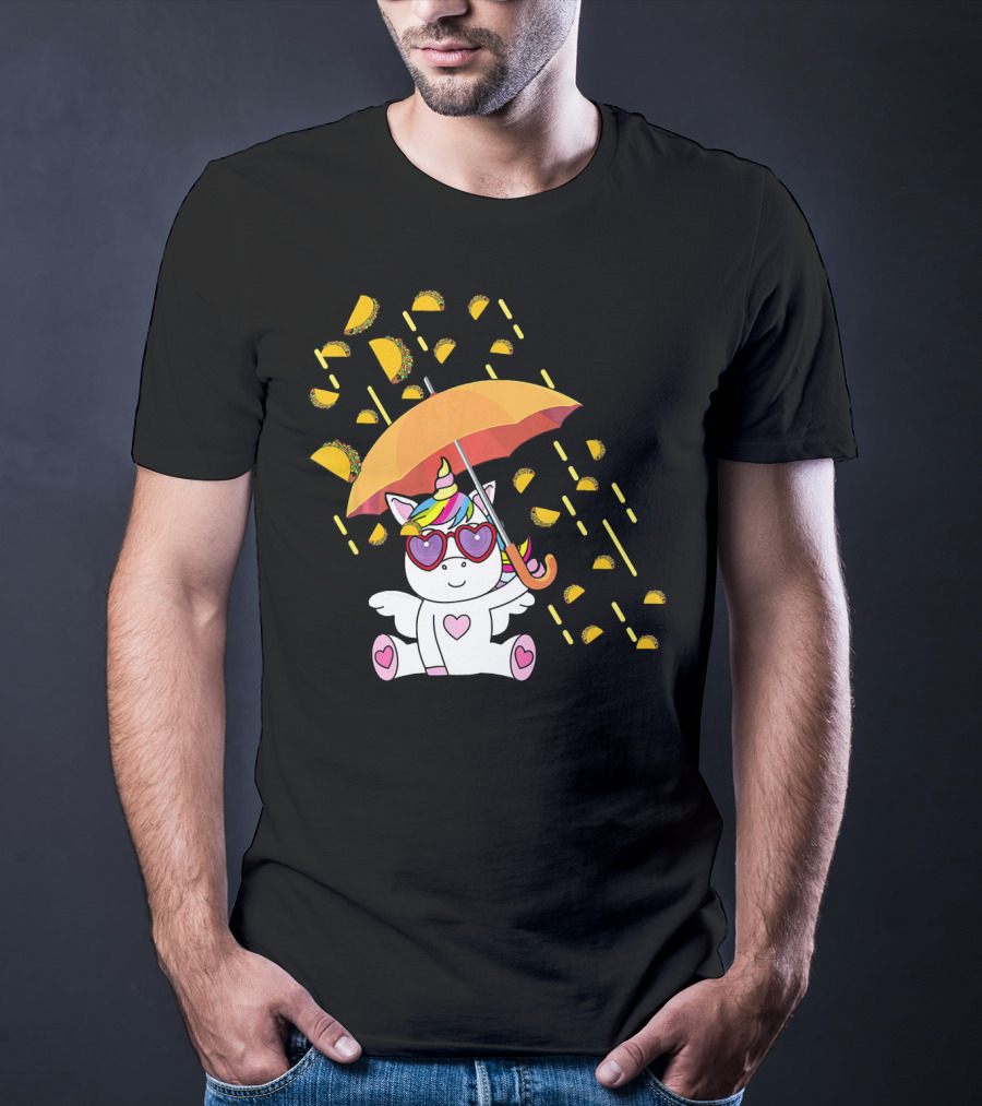 Its Raining Tacos Funny Unicorn With Umbrella And Sunglasses T-Shirt