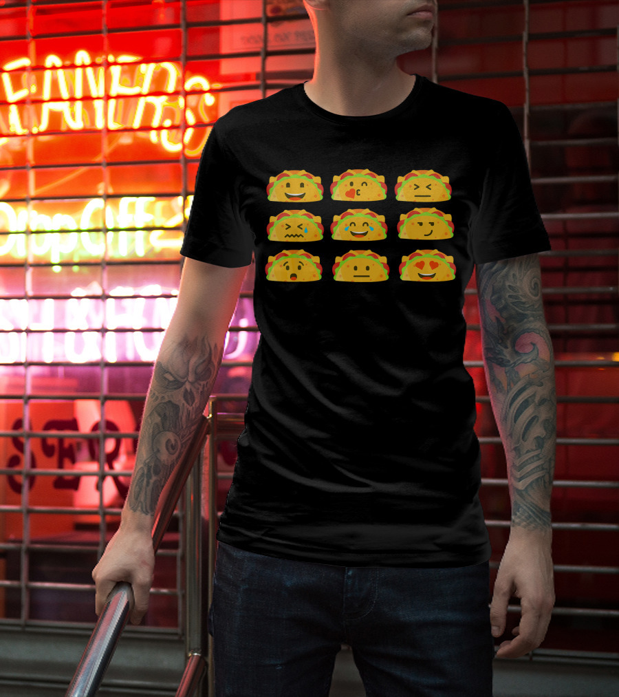 Taco Emoji Faces Mexican Food Lover Humor T-Shirt