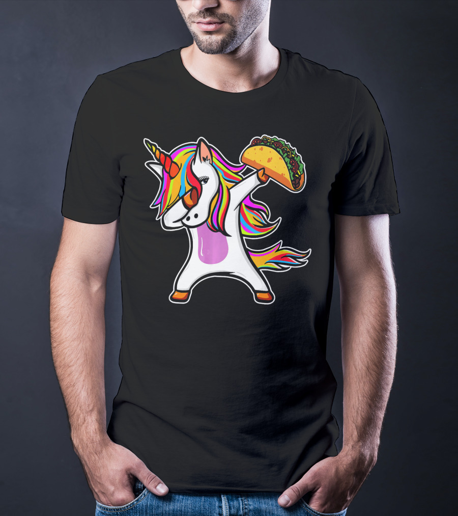 Dabbing Rainbow Unicorn With Taco Love T-Shirt