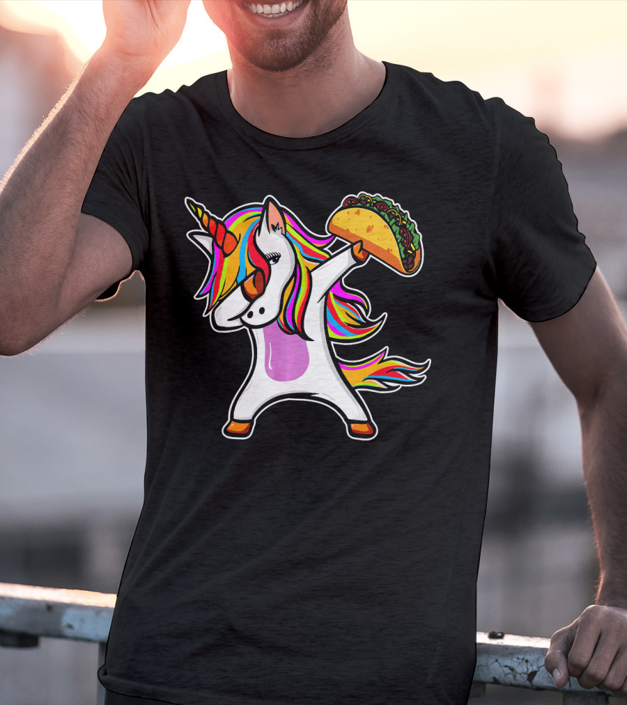 Dabbing Rainbow Unicorn With Taco Love T-Shirt