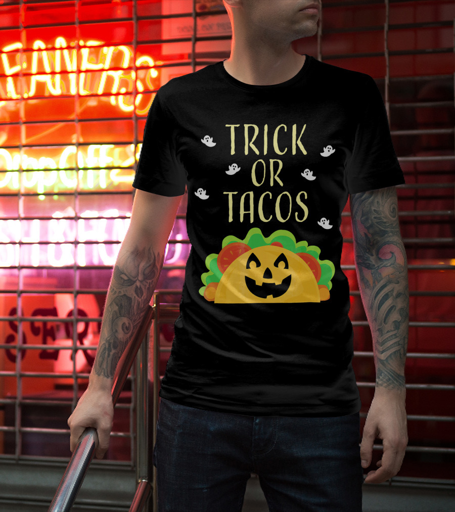 Trick Or Tacos Halloween Ghosts With Smiling Taco T-Shirt