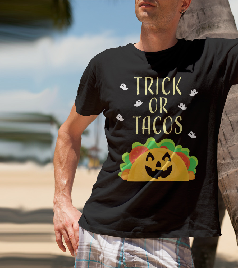 Trick Or Tacos Halloween Ghosts With Smiling Taco T-Shirt