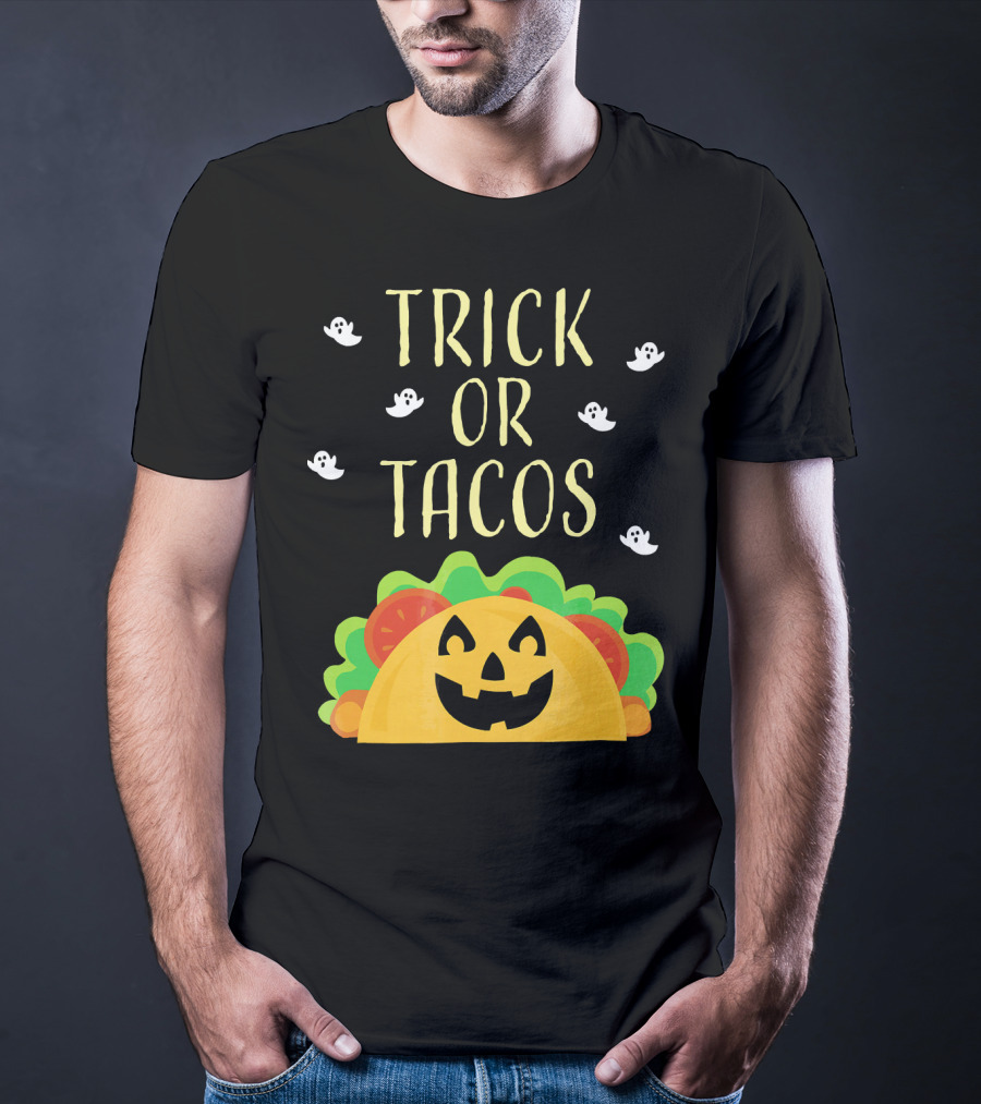 Trick Or Tacos Halloween Ghosts With Smiling Taco T-Shirt