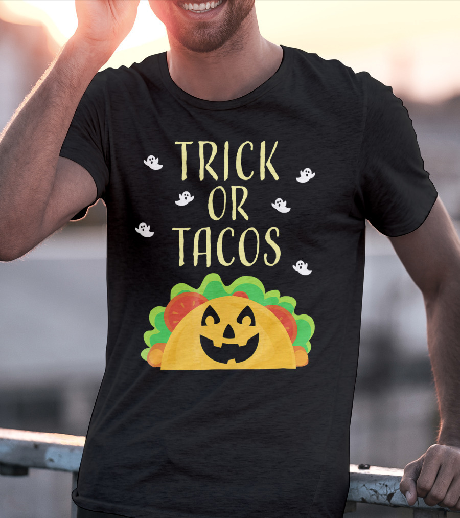 Trick Or Tacos Halloween Ghosts With Smiling Taco T-Shirt