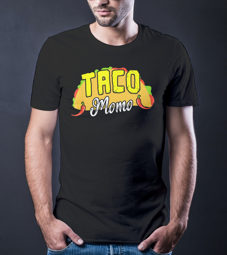 Taco Momo Grandma Mexican Food Fiesta Colorful Taco And Chili Peppers T-Shirt