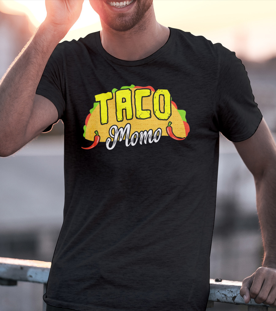 Taco Momo Grandma Mexican Food Fiesta Colorful Taco And Chili Peppers T-Shirt