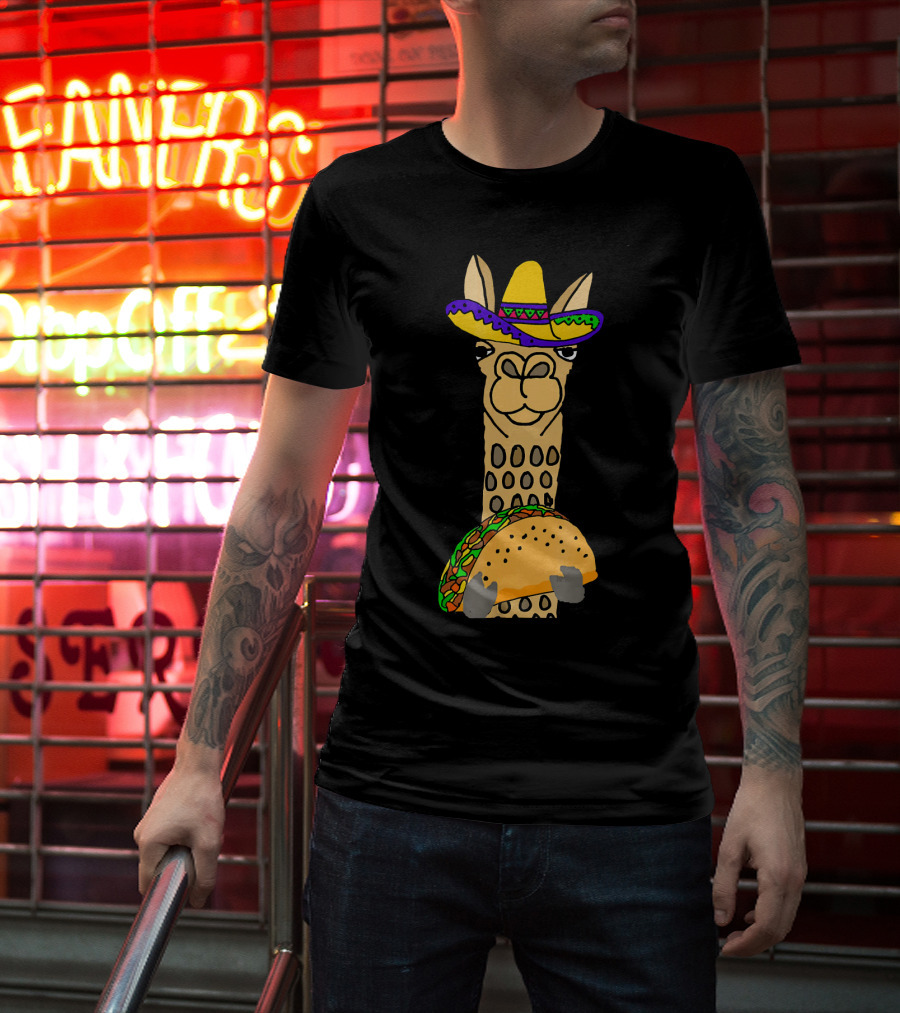 Smilealottees Funny Llama Taco Sombrero T-Shirt