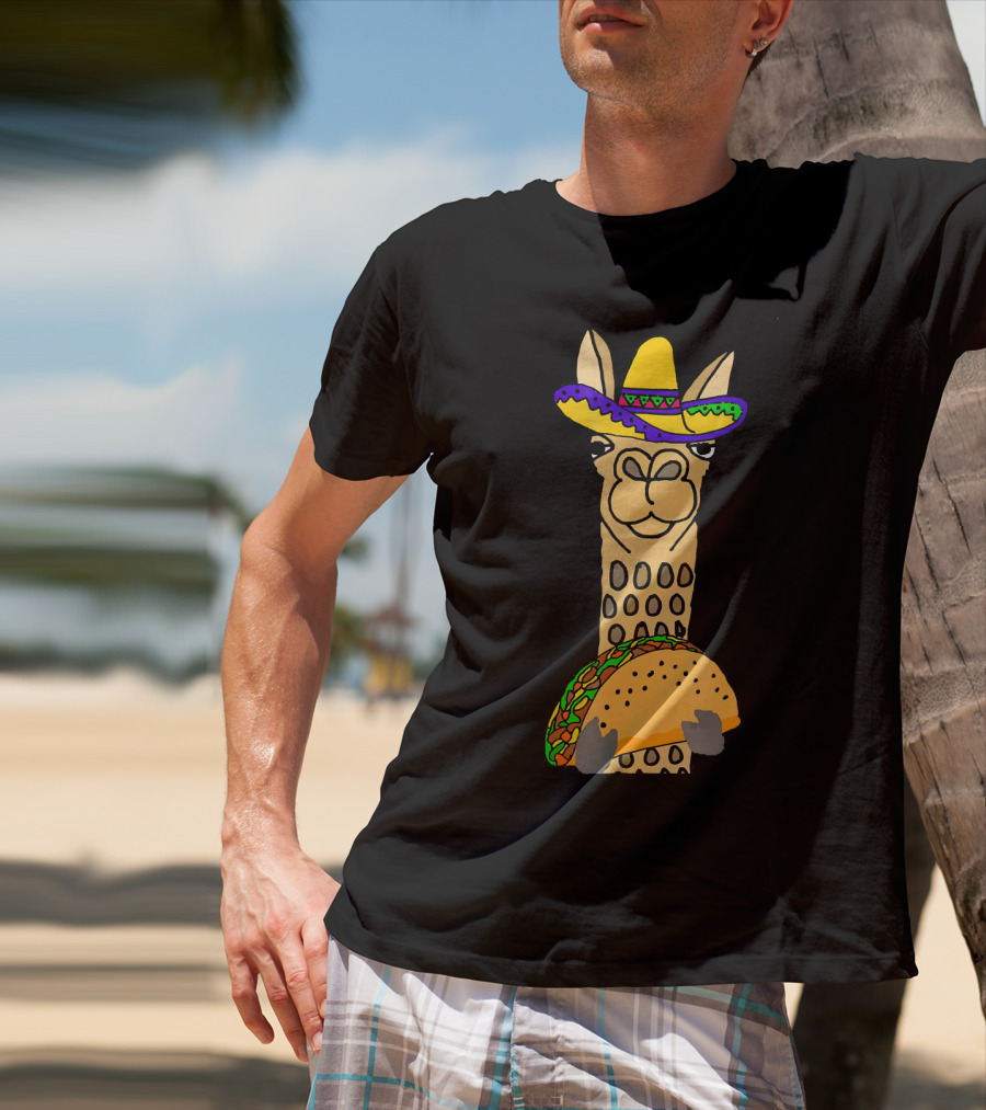 Smilealottees Funny Llama Taco Sombrero T-Shirt