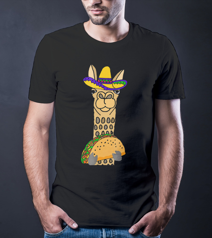 Smilealottees Funny Llama Taco Sombrero T-Shirt
