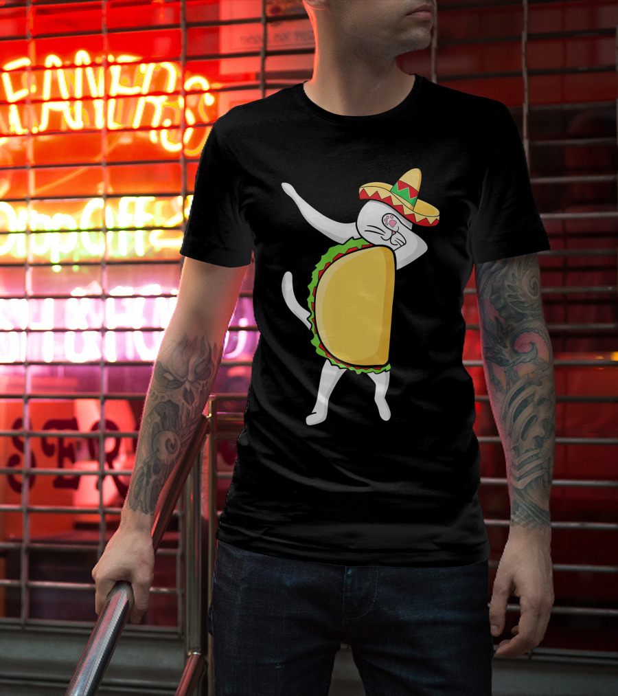 Dabbing Taco Cat Tacocat Cinco De Mayo Sombrero Fiesta T-Shirt