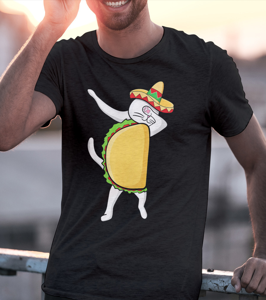 Dabbing Taco Cat Tacocat Cinco De Mayo Sombrero Fiesta T-Shirt