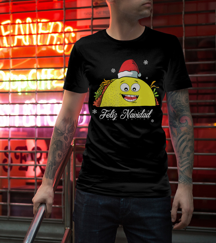 Feliz Navidad Smiling Taco Santa Hat T-Shirt