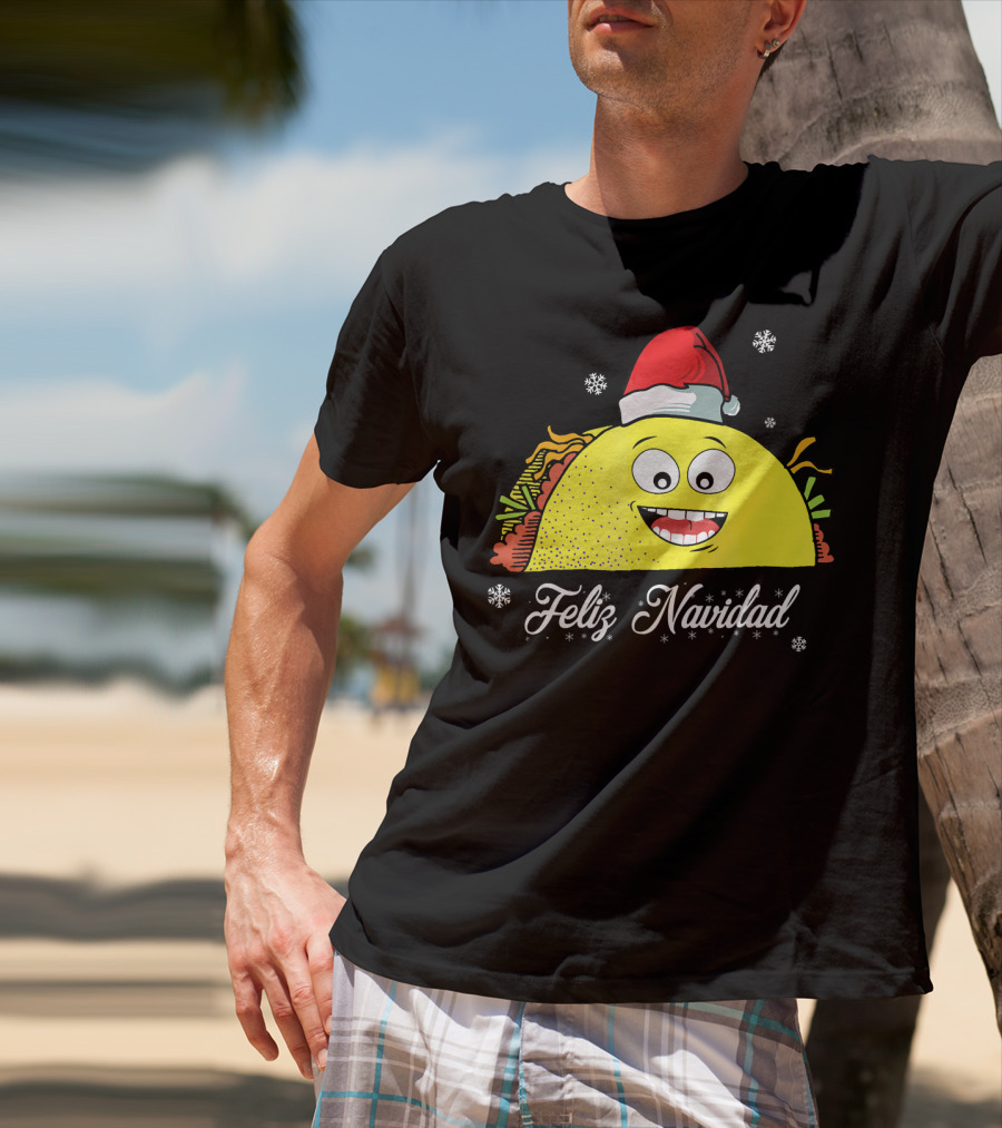 Feliz Navidad Smiling Taco Santa Hat T-Shirt