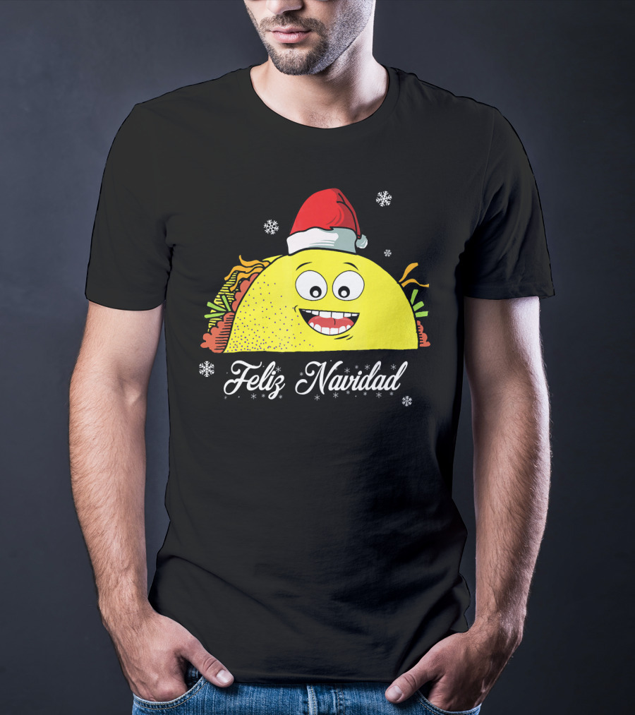 Feliz Navidad Smiling Taco Santa Hat T-Shirt