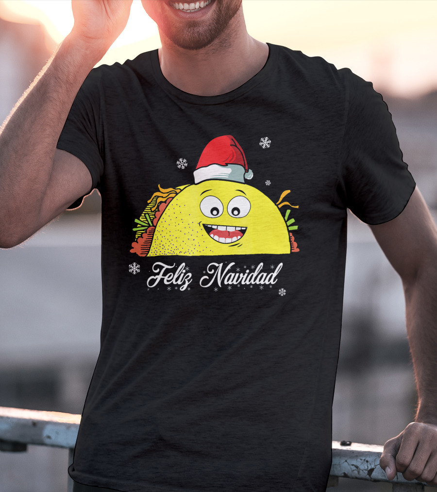 Feliz Navidad Smiling Taco Santa Hat T-Shirt