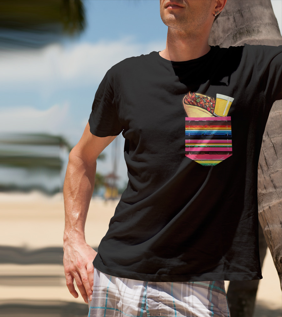 Tacos And Tequila Vibrant Serape Pocket T-Shirt