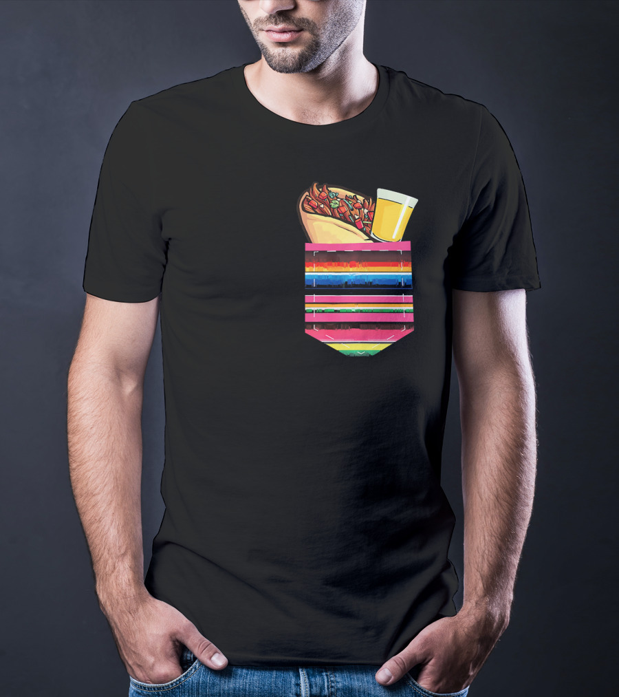 Tacos And Tequila Vibrant Serape Pocket T-Shirt