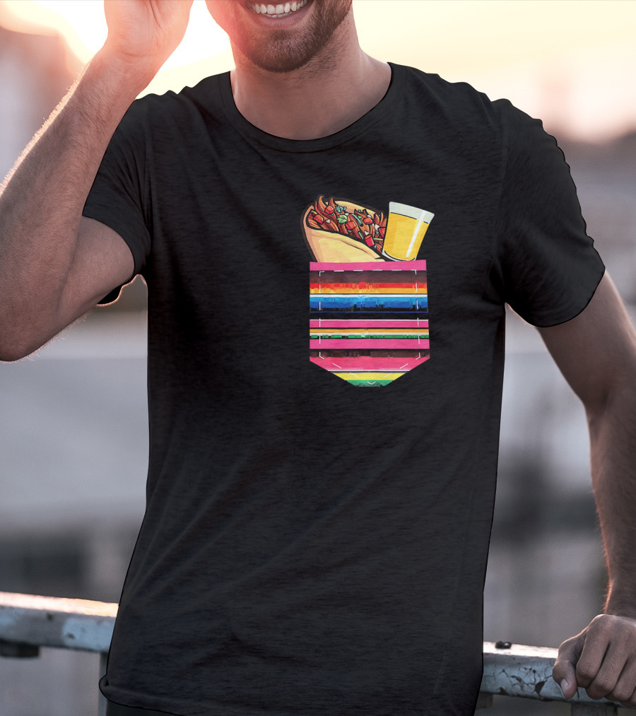 Tacos And Tequila Vibrant Serape Pocket T-Shirt