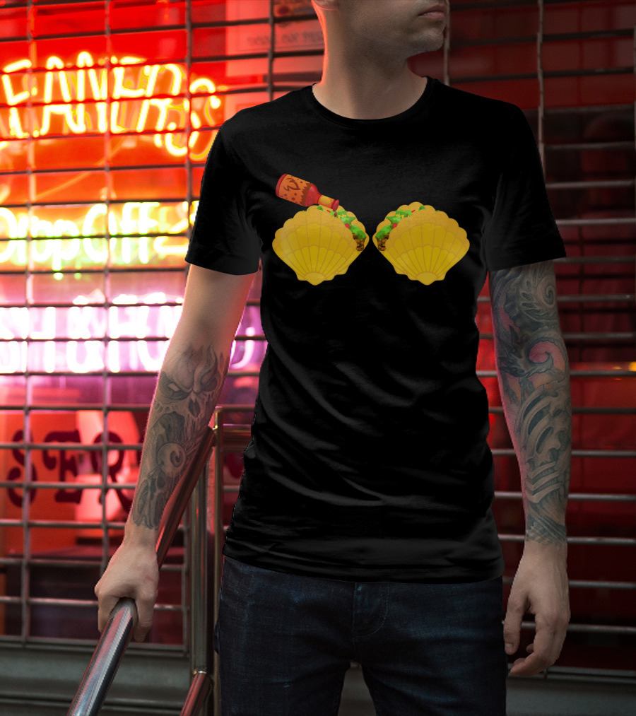 Mermaid Shell Taco Bra With Hot Sauce Bottle And Spicy Chi T-Shirt