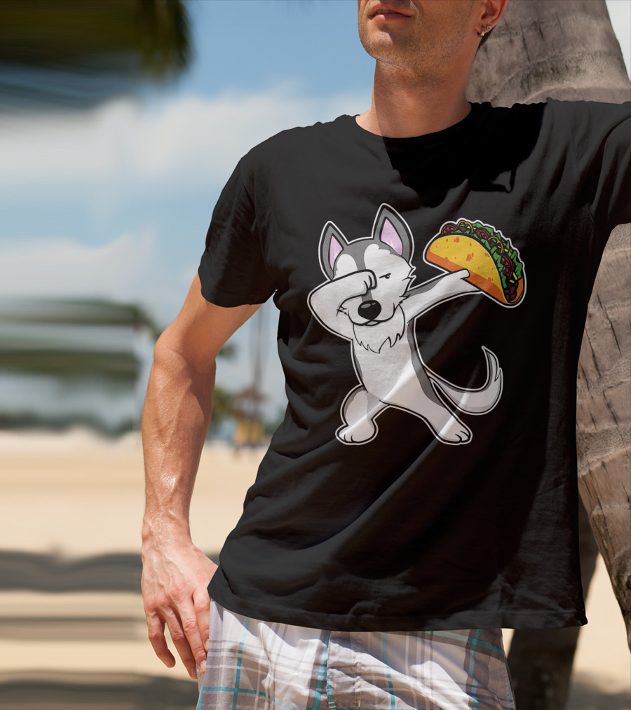 Husky Dabbing With Taco Funny Dance Lover T-Shirt