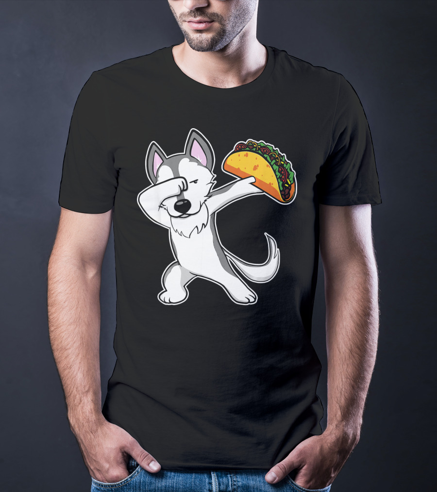 Husky Dabbing With Taco Funny Dance Lover T-Shirt