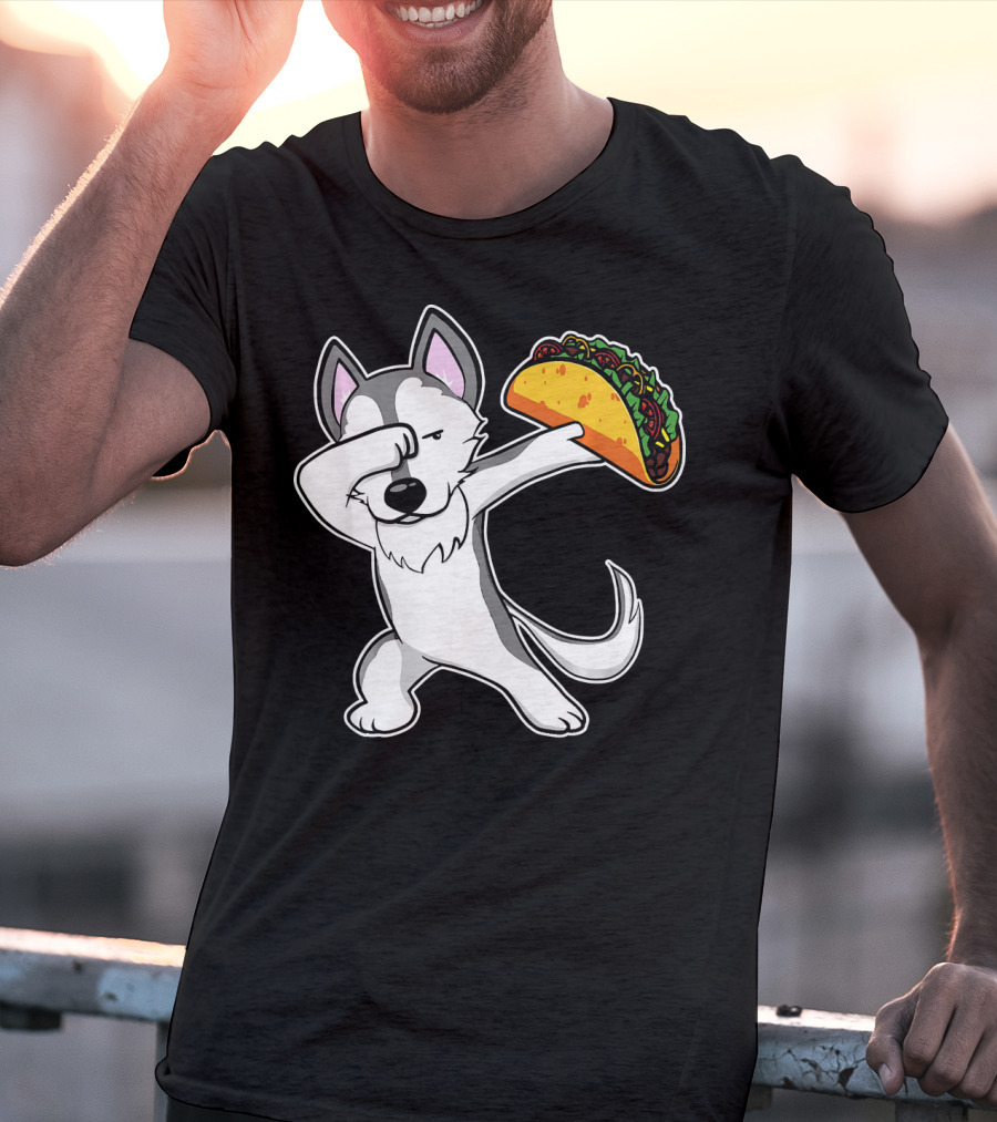 Husky Dabbing With Taco Funny Dance Lover T-Shirt