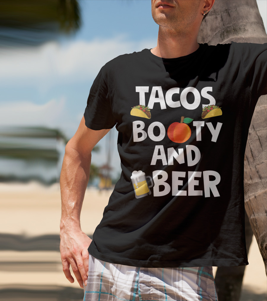 Mens Funny Tacos Peach Booty And Beer With Emoji Graphics T-Shirt