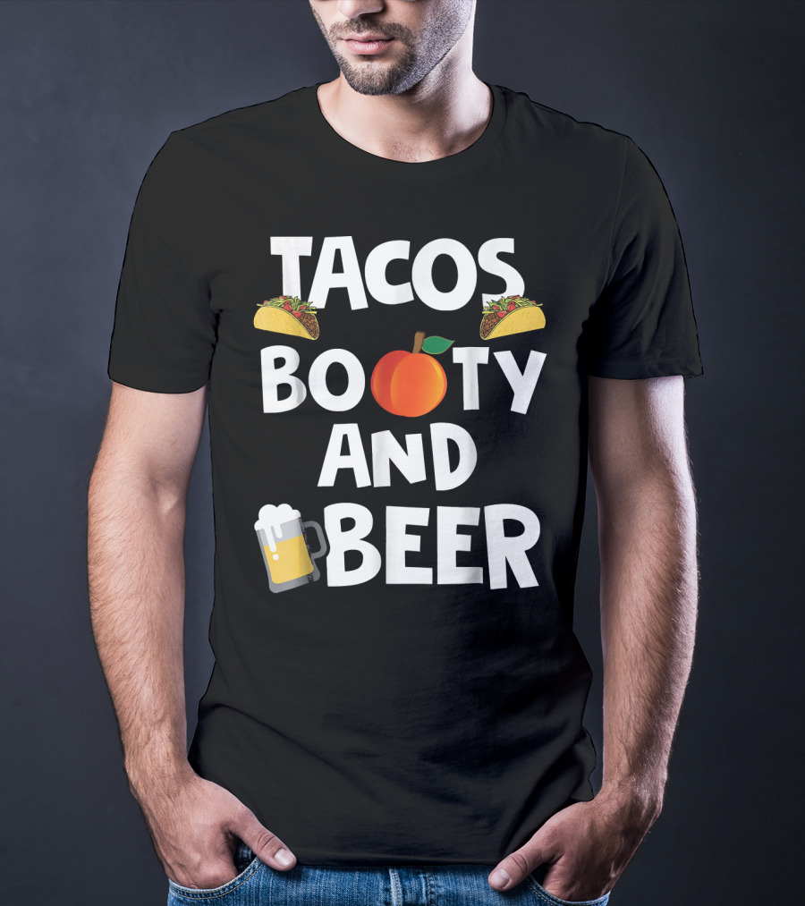 Mens Funny Tacos Peach Booty And Beer With Emoji Graphics T-Shirt