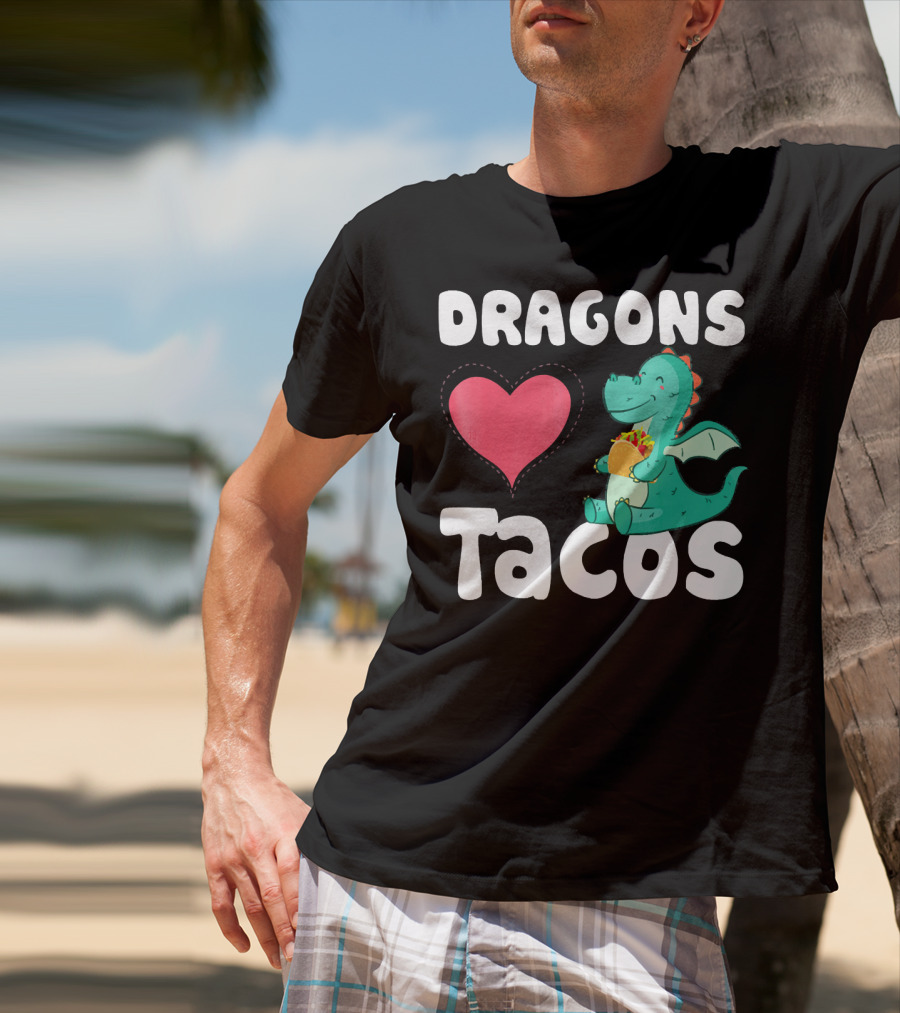Dragons Love Tacos Heart Dragon Eating Taco T-Shirt