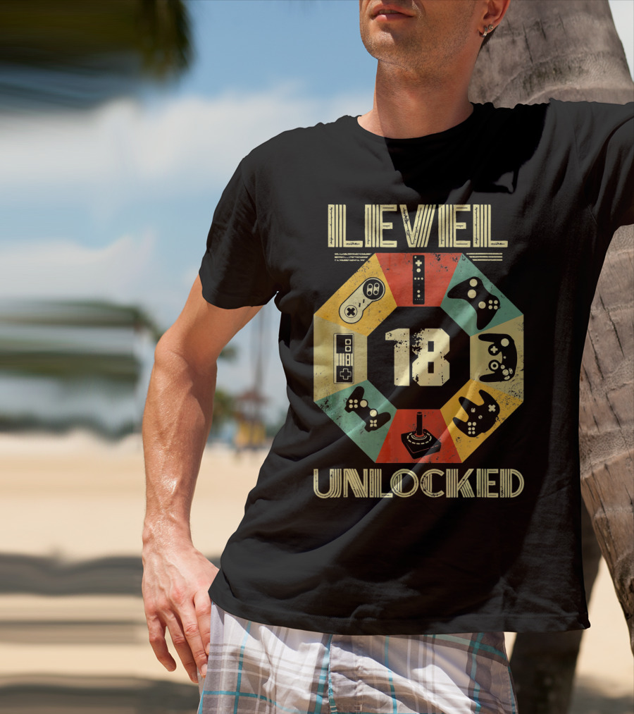Level 18 Unlocked Video Game Controllers Retro T-Shirt