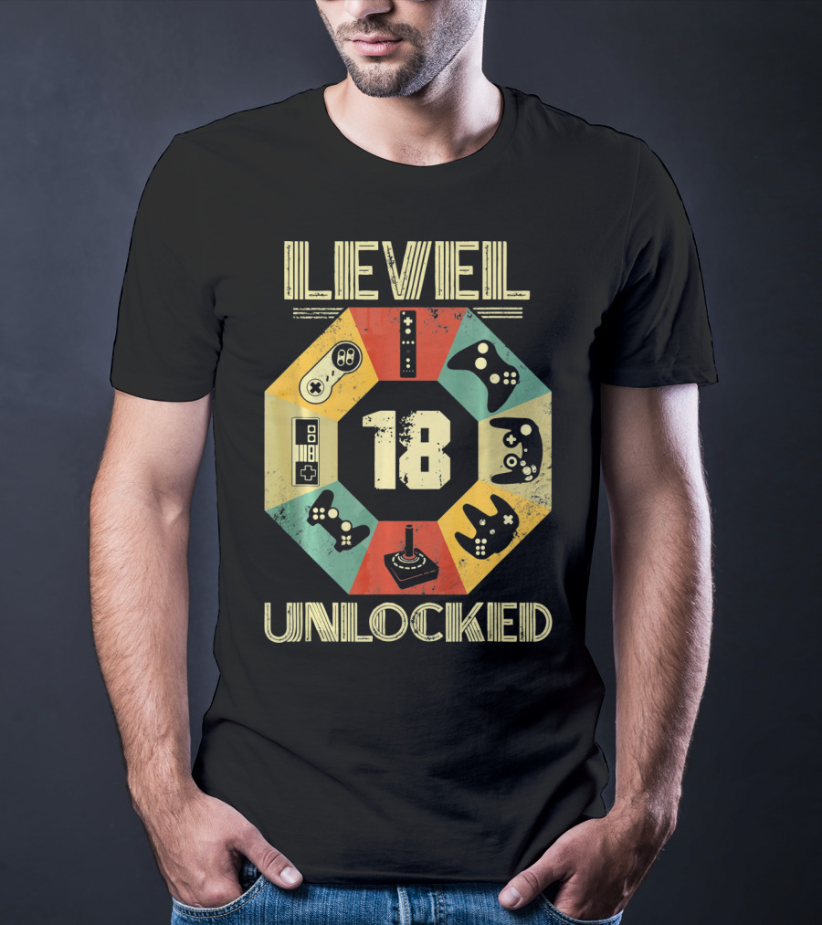 Level 18 Unlocked Video Game Controllers Retro T-Shirt