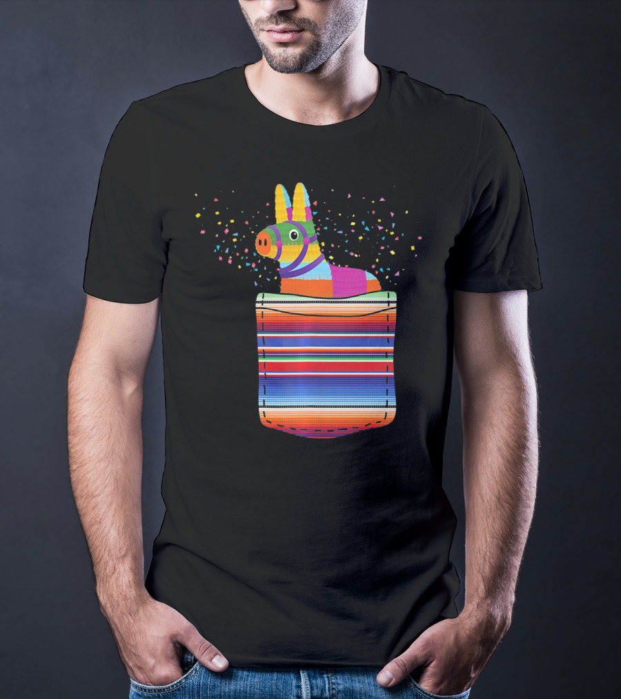 Pocket Pinata Serape Fiesta Blanket Confetti Burst T-Shirt